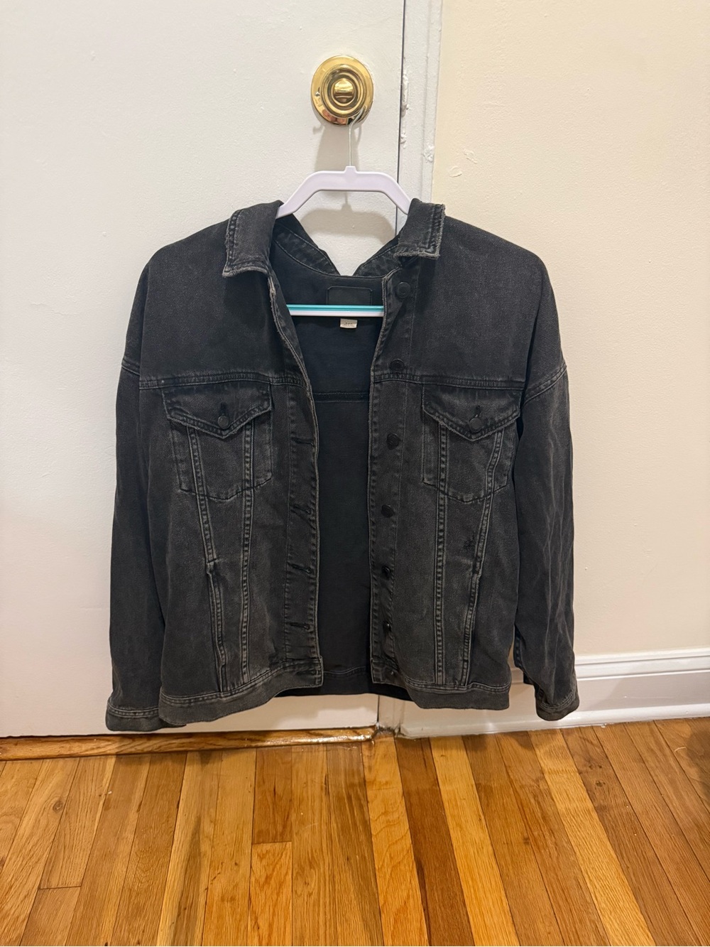 American Eagle faded black distressed boyfriend denim jacket